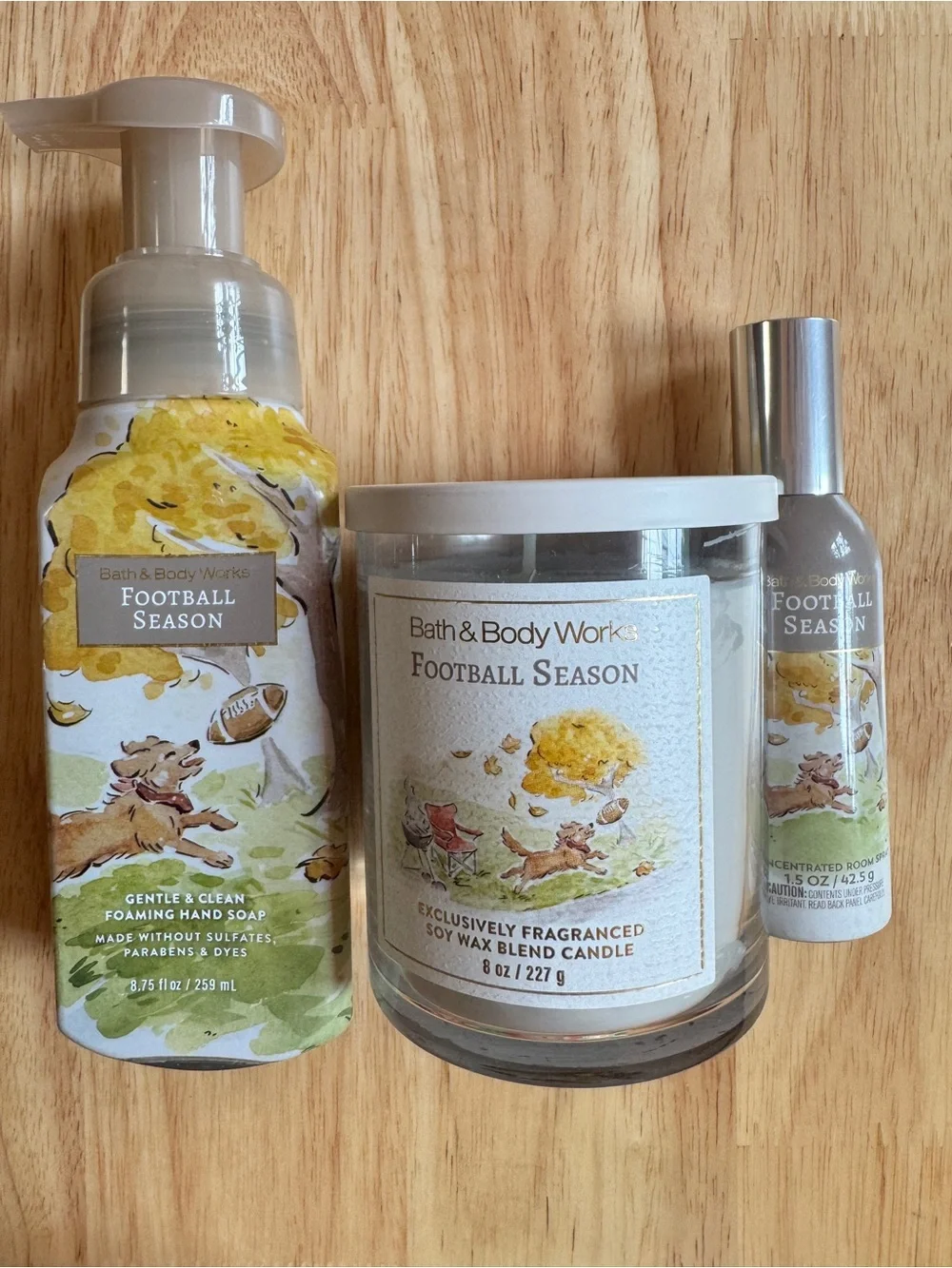 Bath & Body Works Football Season Hand Soap, Room Spray & Candle Trio - Yellow